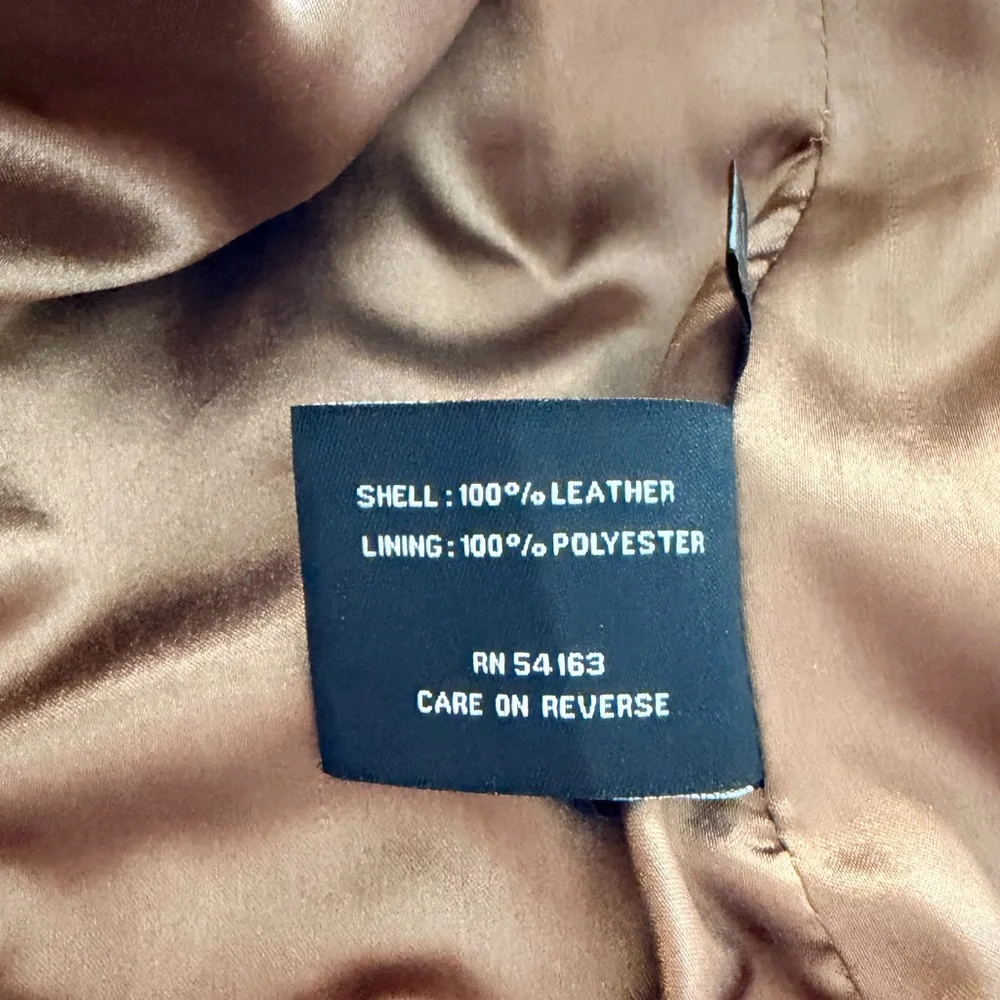 Black Rivet Soft Tan Leather Zippered Moto Bomber Jacket XL - Picture 7 of 8